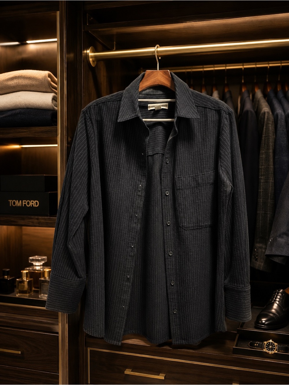 Treasure & Bond Black Pinstripe Blazer-Style Jacket